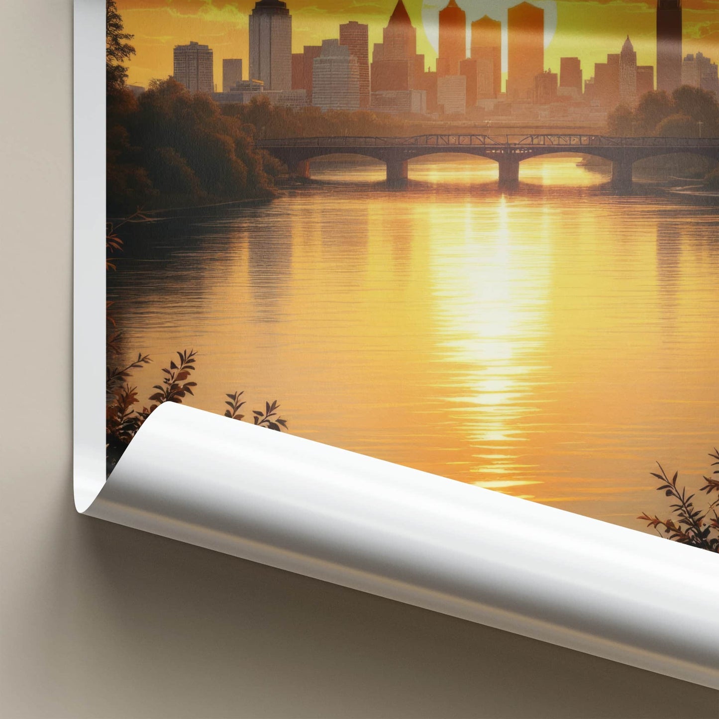 Rochester Poster - New York Travel Art - Golden River Skyline Home Decor