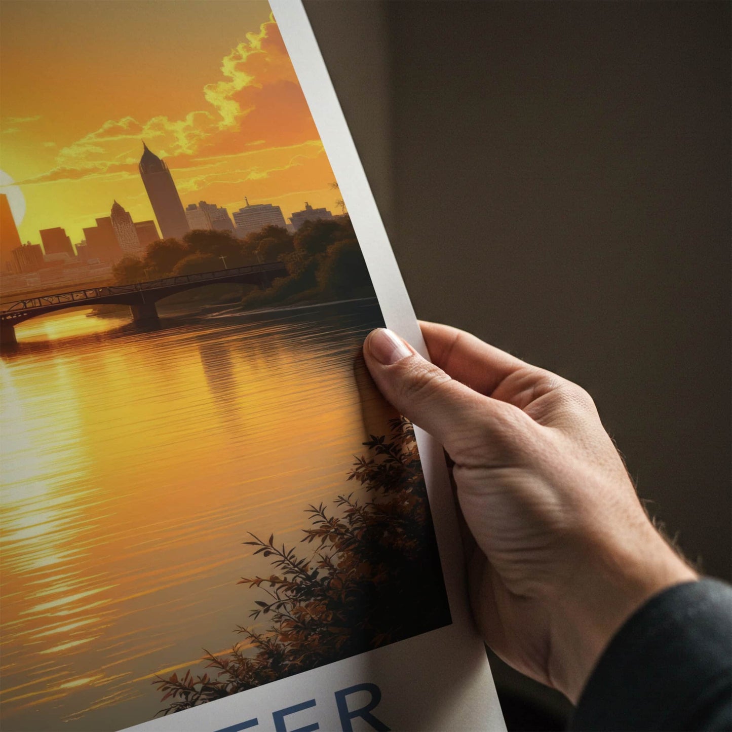 Rochester Poster - New York Travel Art - Golden River Skyline Home Decor