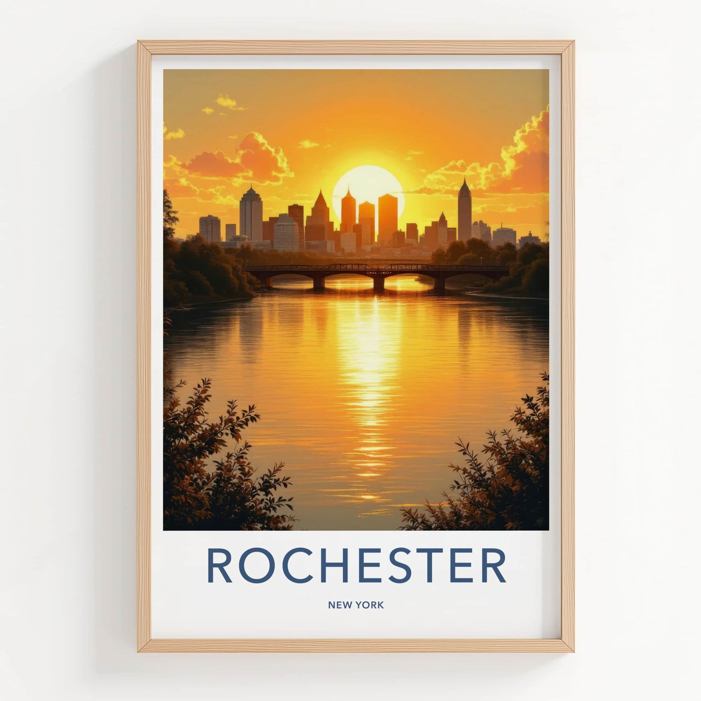 Rochester Poster - New York Travel Art - Golden River Skyline Home Decor