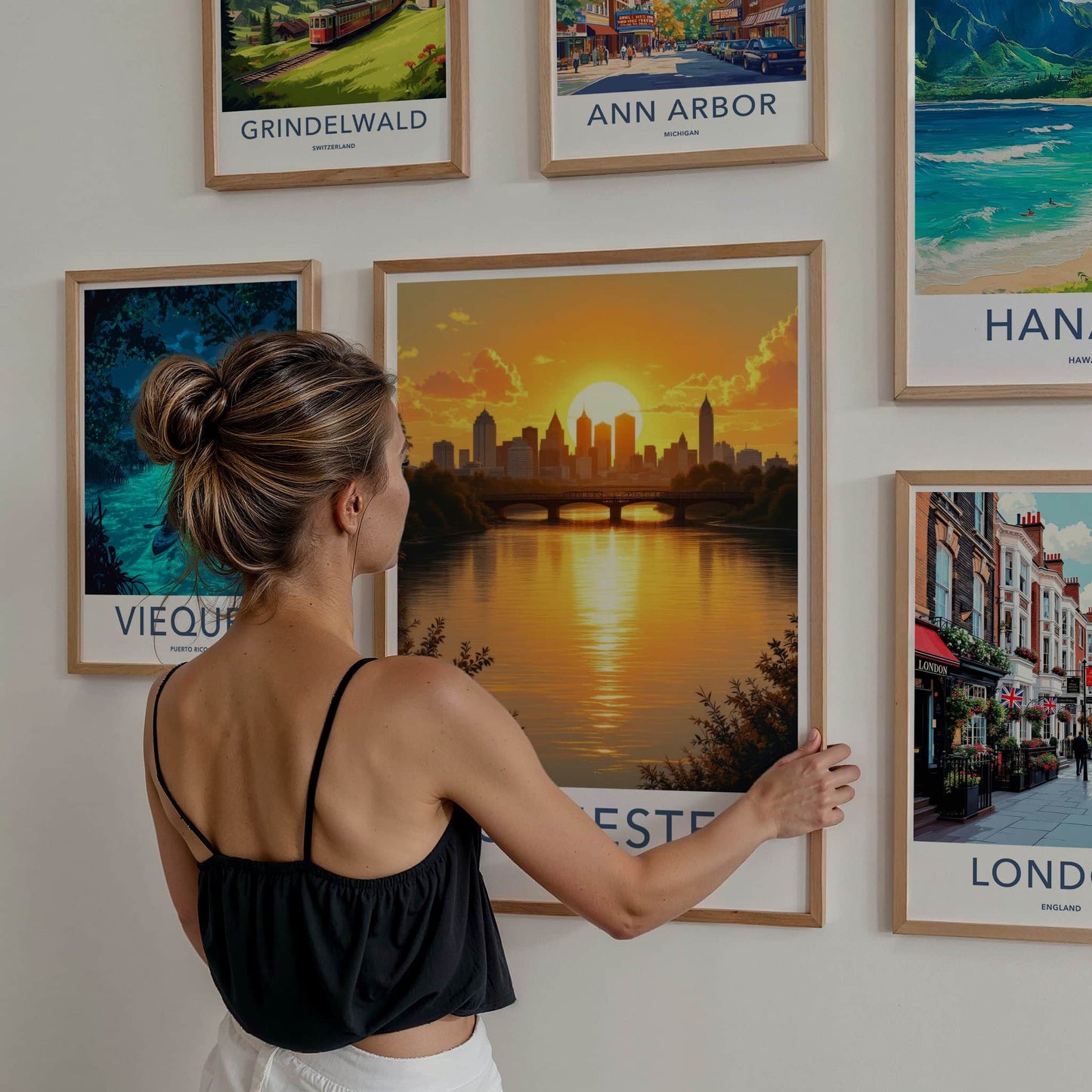 Rochester Poster - New York Travel Art - Golden River Skyline Home Decor