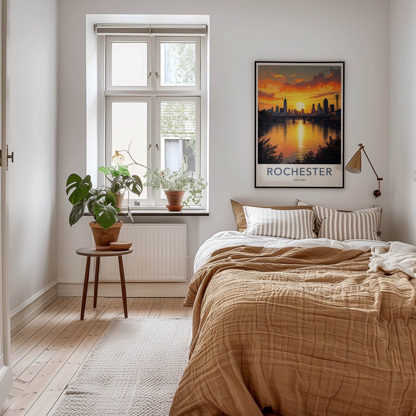 Rochester Poster - New York Travel Art - Golden River Sunset Home Decor