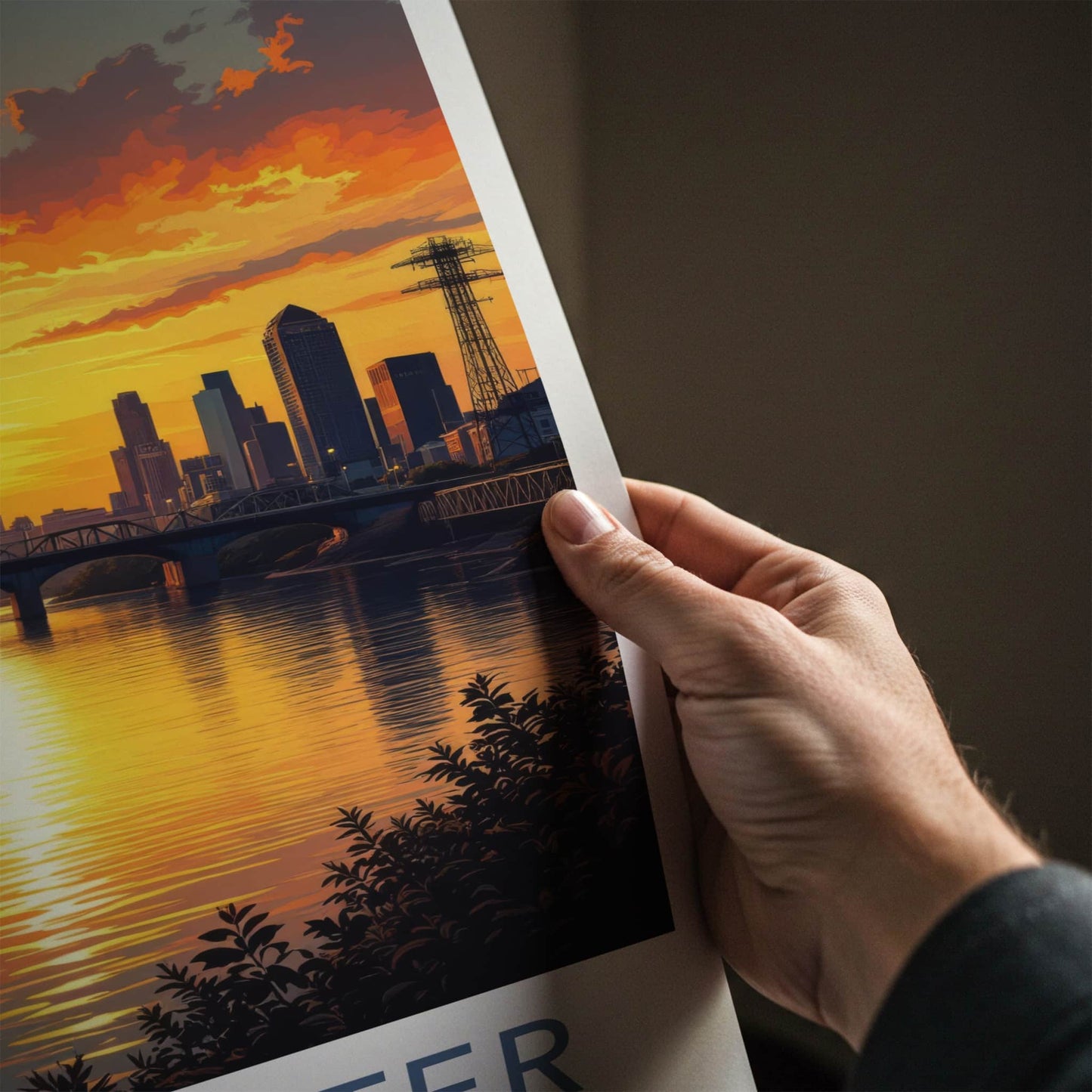 Rochester Poster - New York Travel Art - Golden River Sunset Home Decor