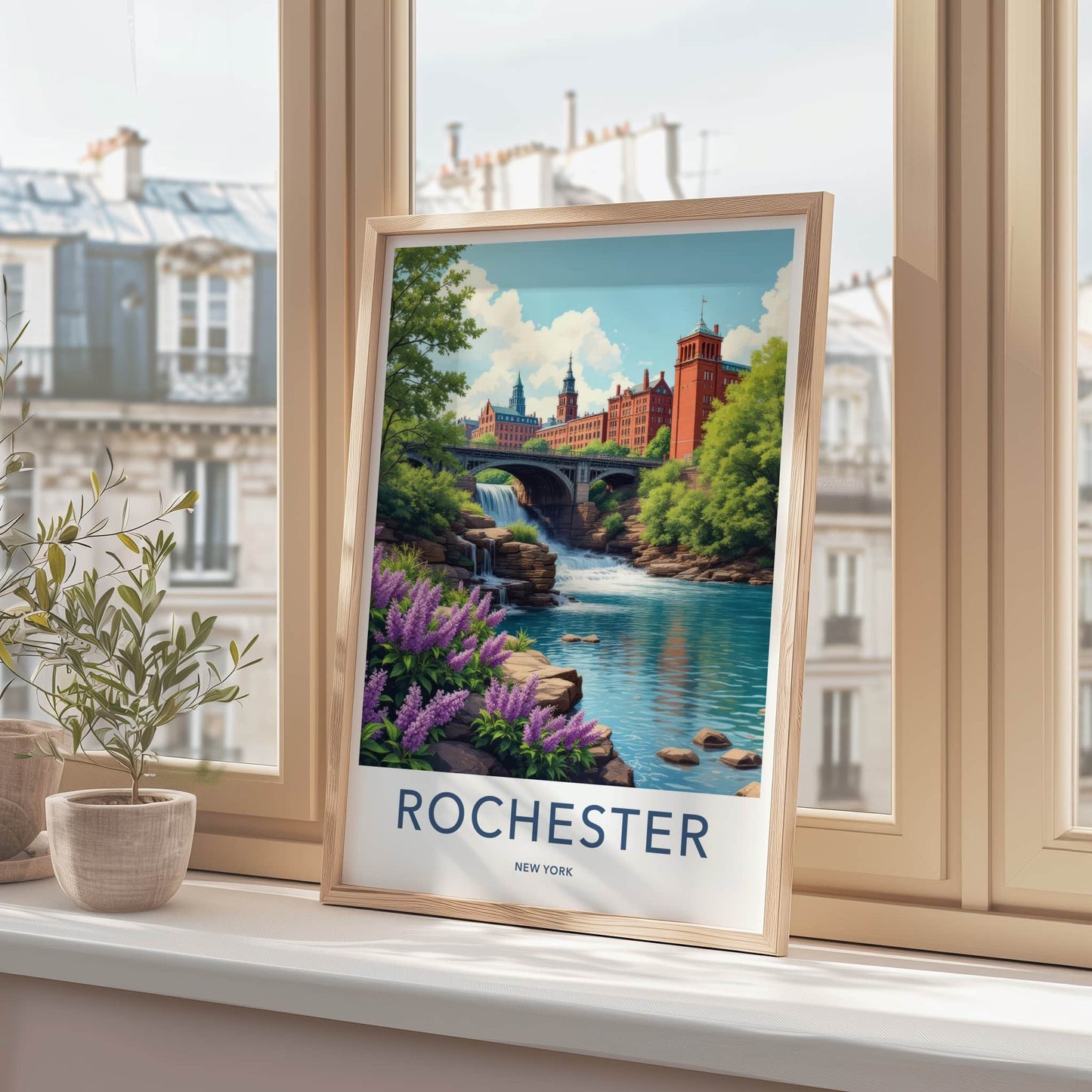 Rochester Poster - New York Travel Art - Historic River Falls Home Decor