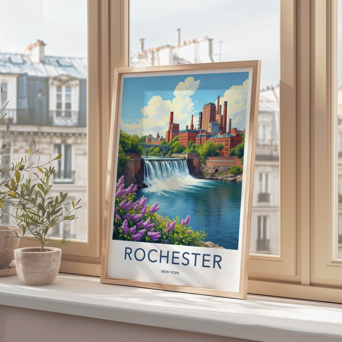 Rochester Poster - New York Travel Art - Industrial River Waterfall Home Decor