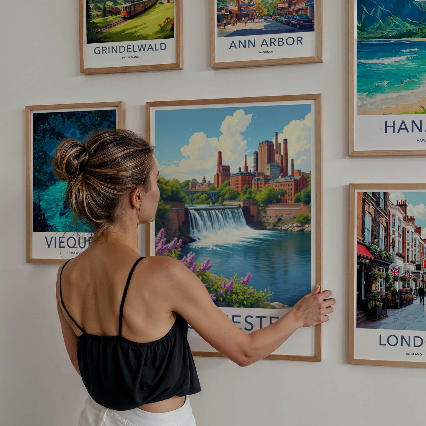Rochester Poster - New York Travel Art - Industrial River Waterfall Home Decor