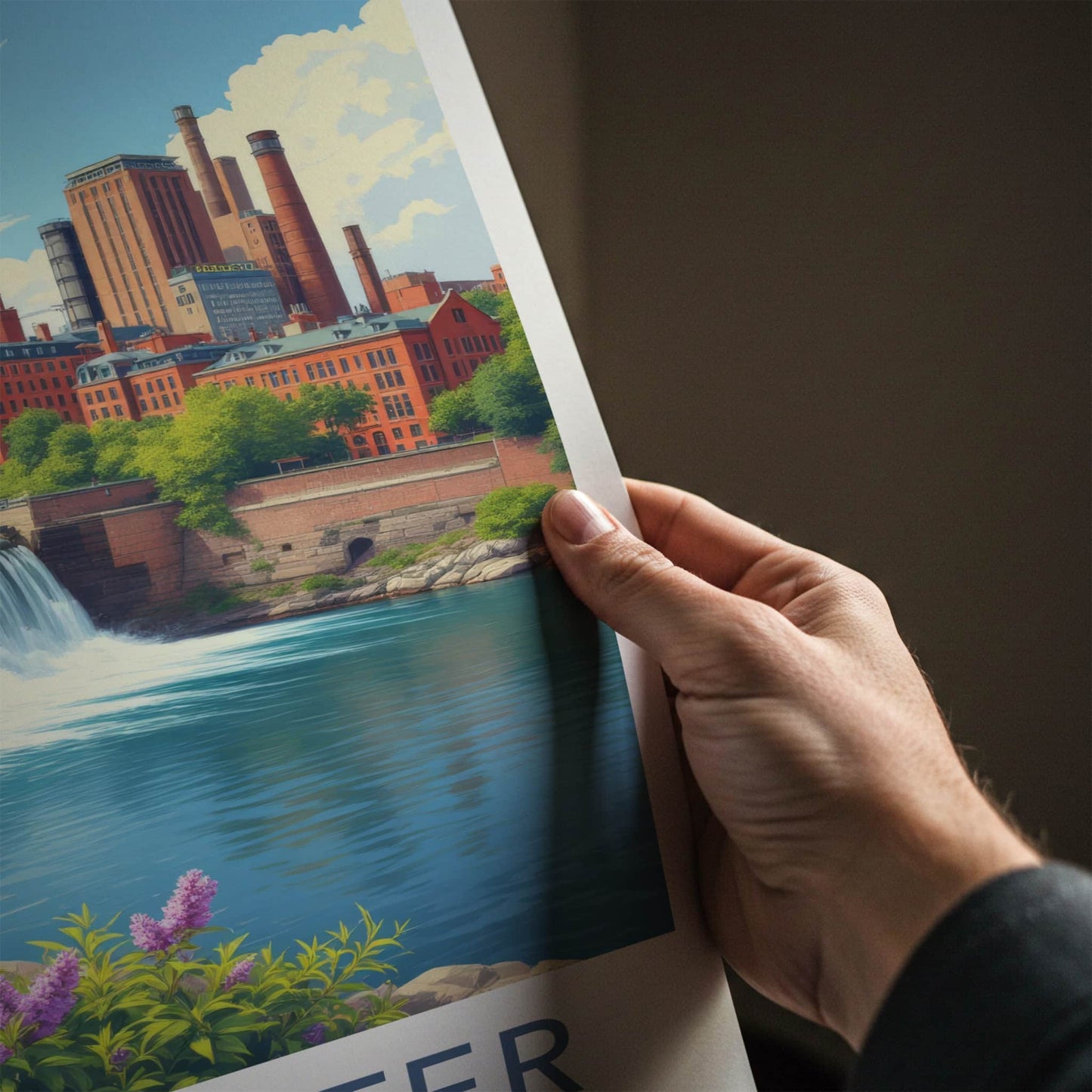 Rochester Poster - New York Travel Art - Industrial River Waterfall Home Decor