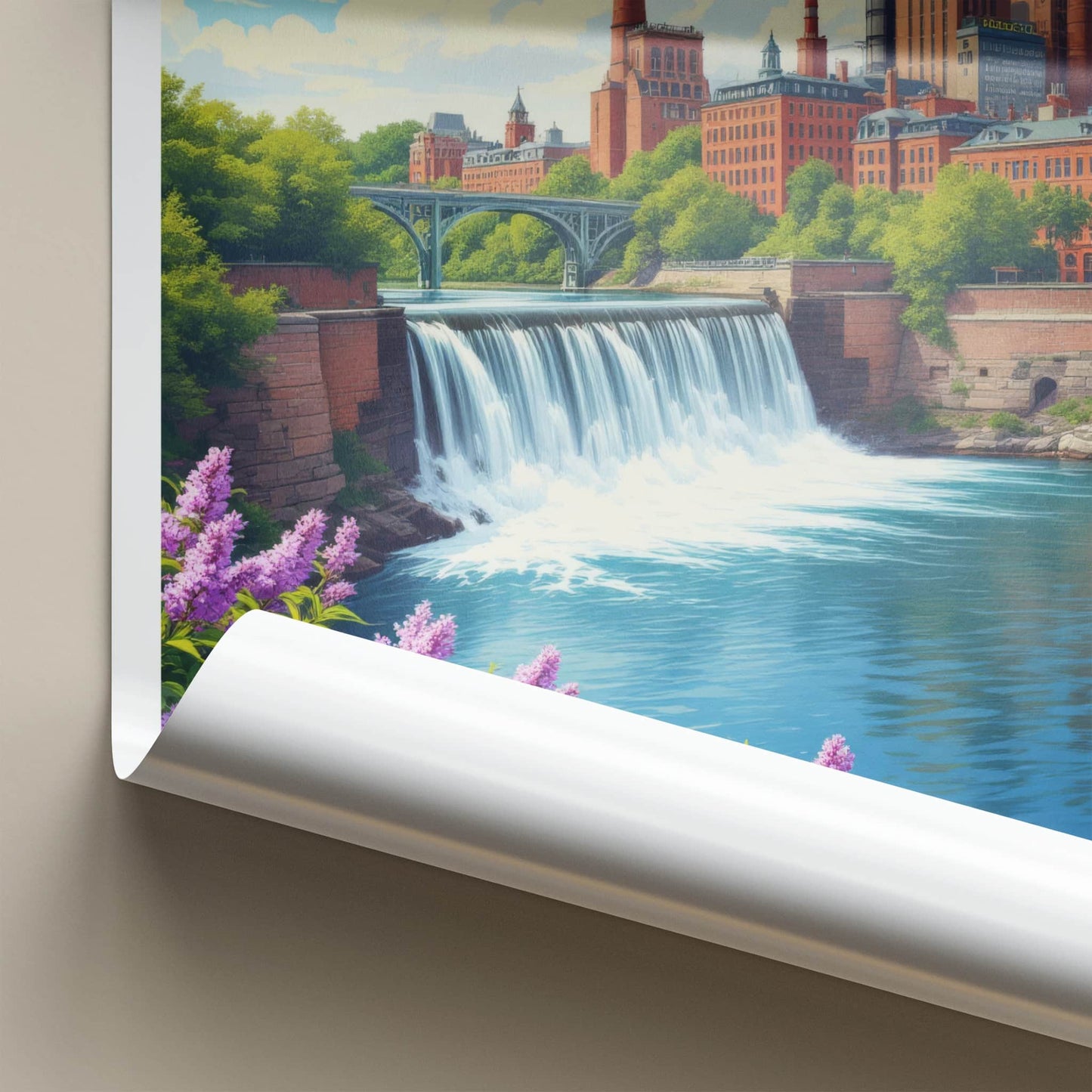Rochester Poster - New York Travel Art - Industrial River Waterfall Home Decor