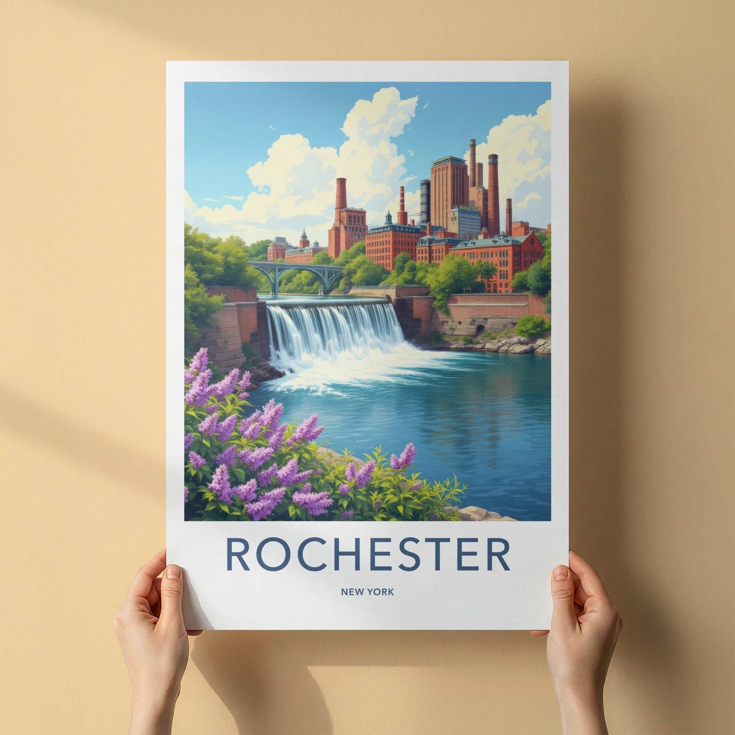 Rochester Poster - New York Travel Art - Industrial River Waterfall Home Decor