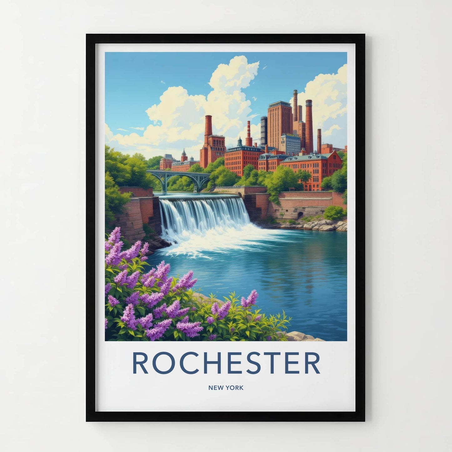 Rochester Poster - New York Travel Art - Industrial River Waterfall Home Decor
