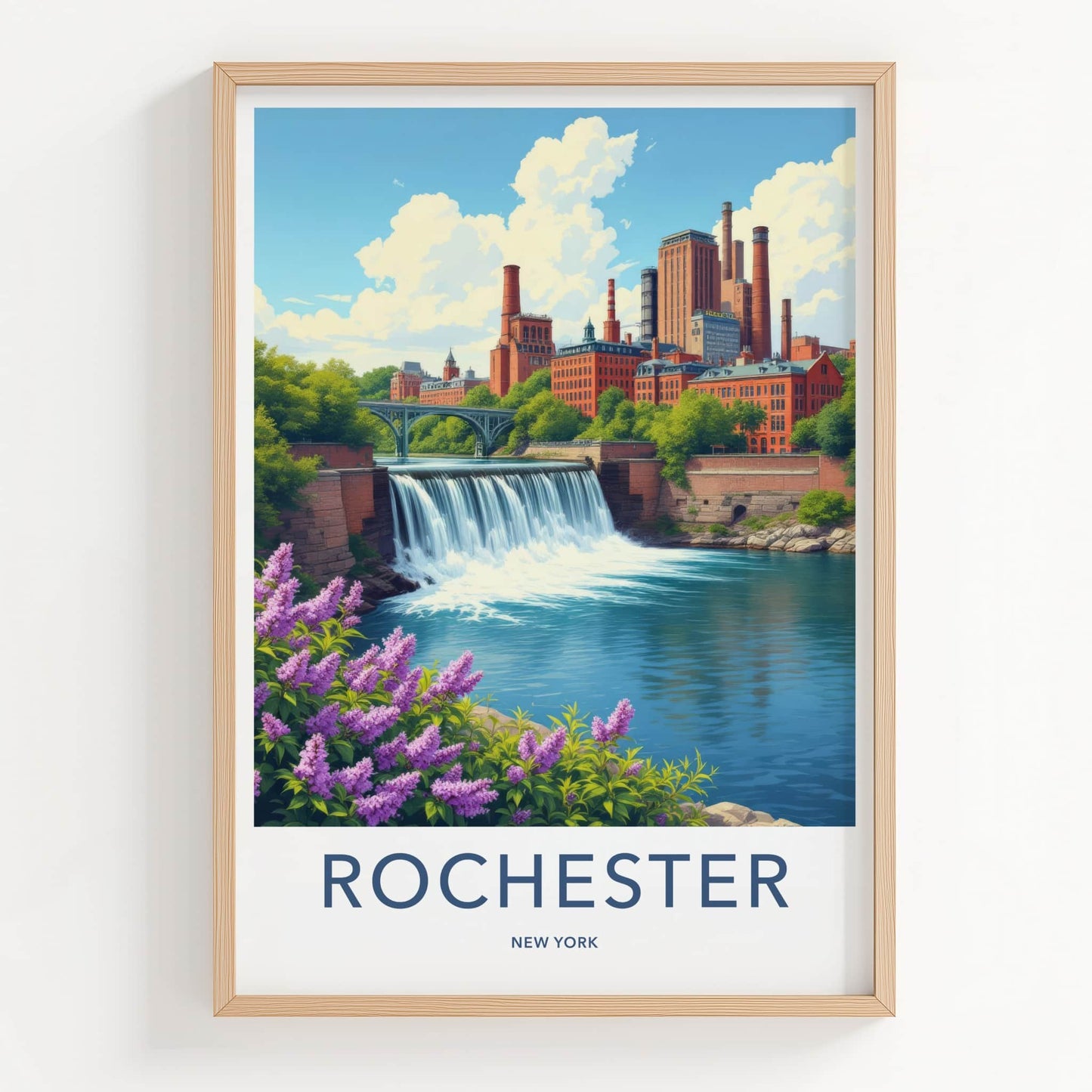 Rochester Poster - New York Travel Art - Industrial River Waterfall Home Decor