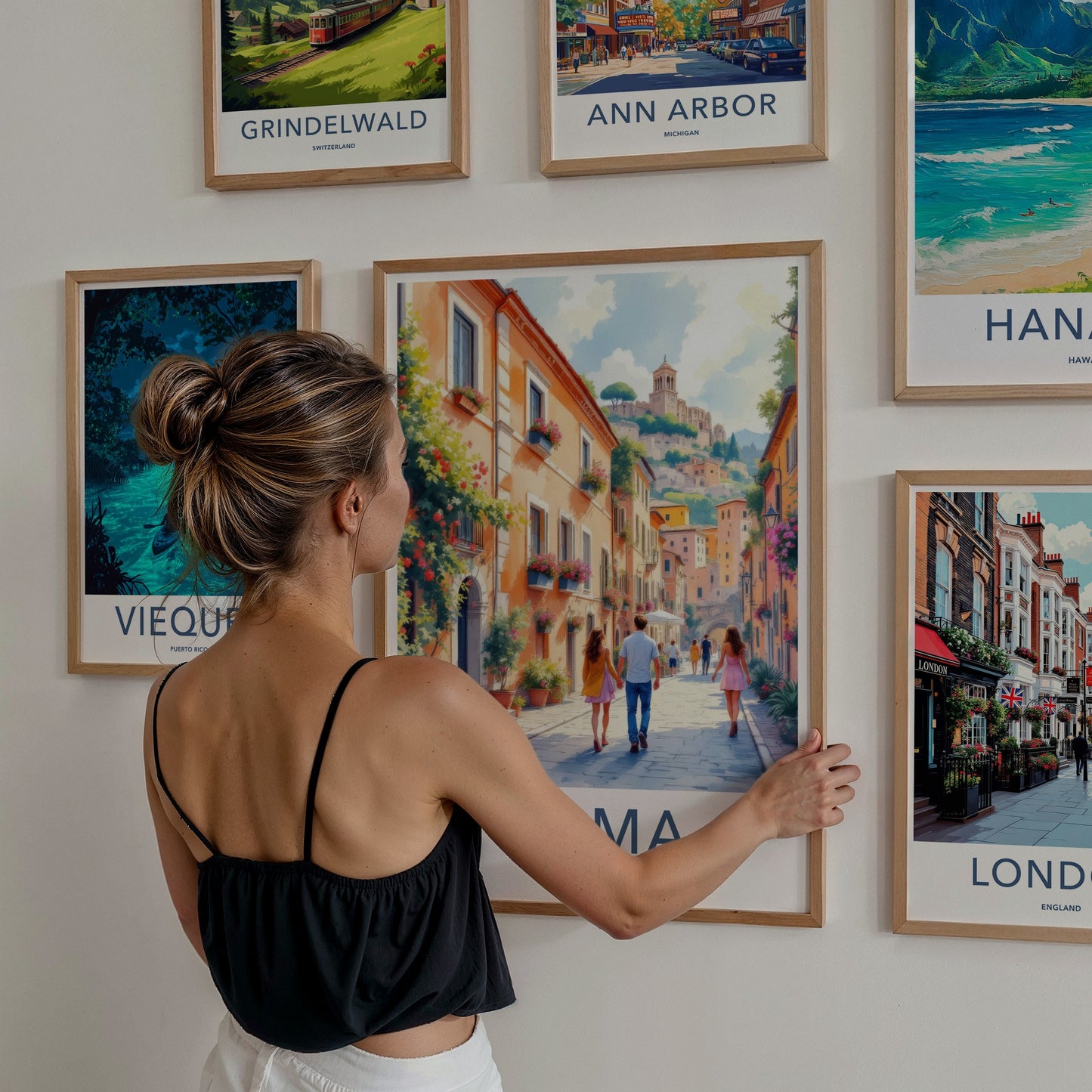 Roma Poster - Italy Travel Art - Romantic Couple Street Home Decor