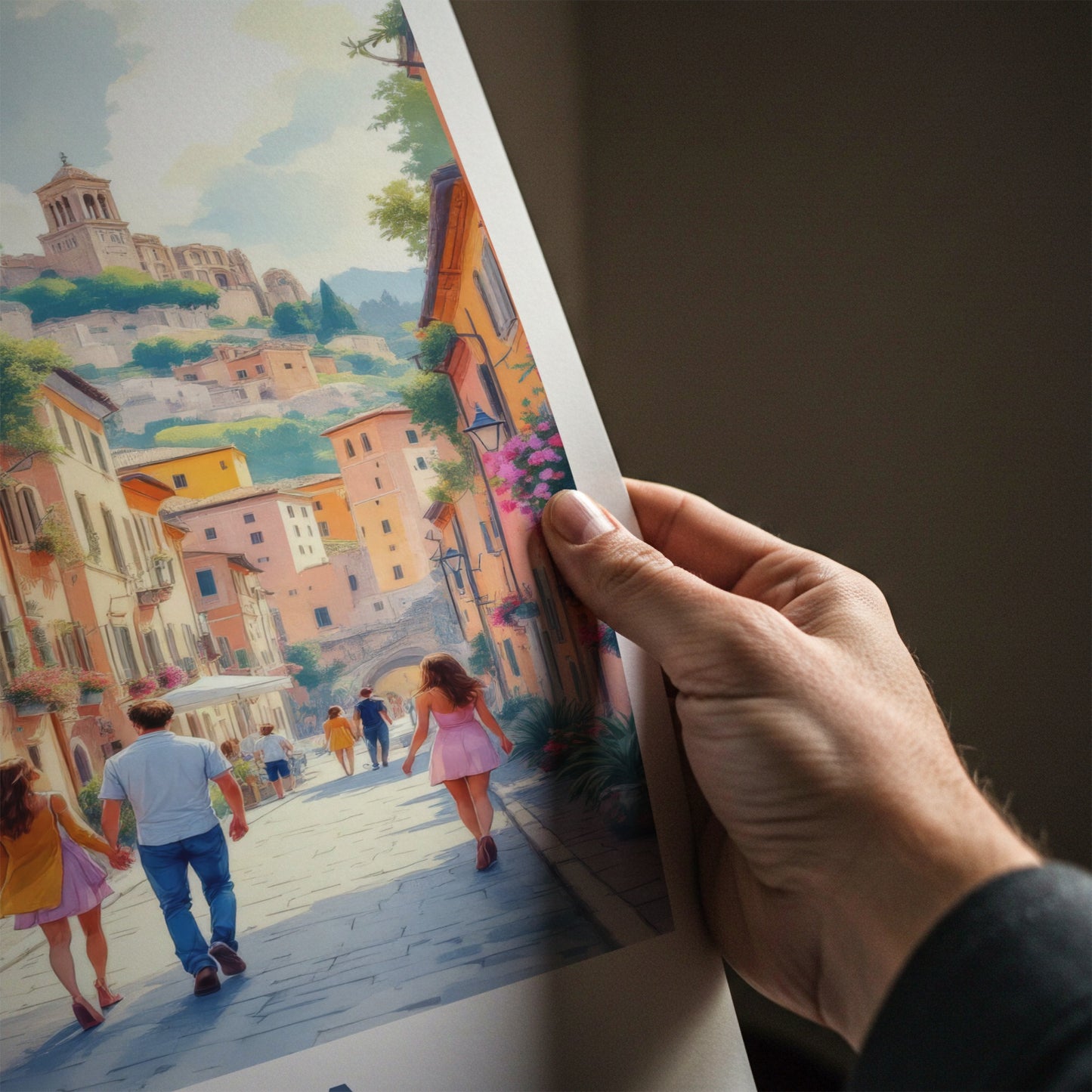 Roma Poster - Italy Travel Art - Romantic Couple Street Home Decor