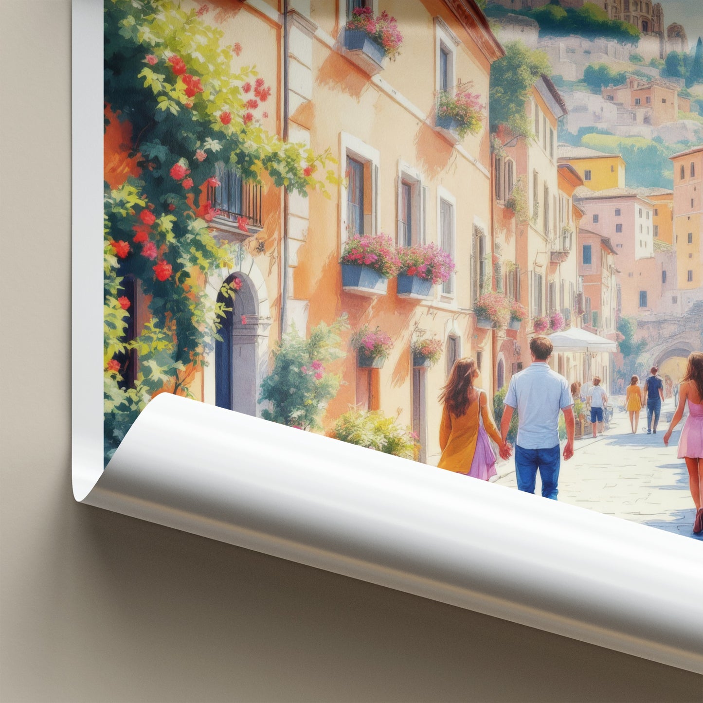 Roma Poster - Italy Travel Art - Romantic Couple Street Home Decor