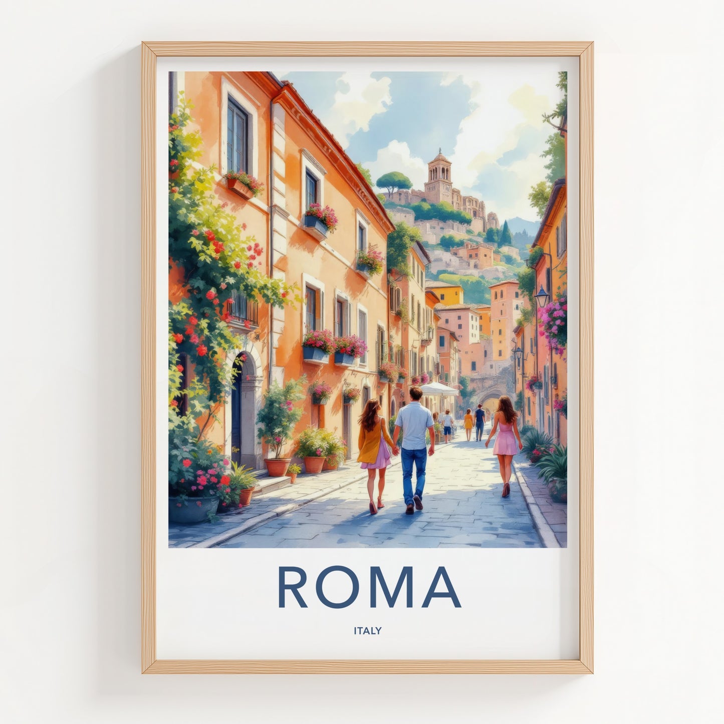 Roma Poster - Italy Travel Art - Romantic Couple Street Home Decor