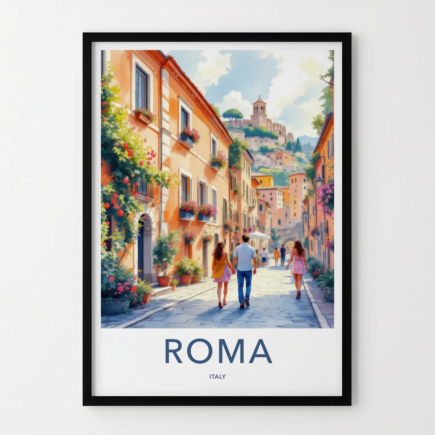 Roma Poster - Italy Travel Art - Romantic Couple Street Home Decor