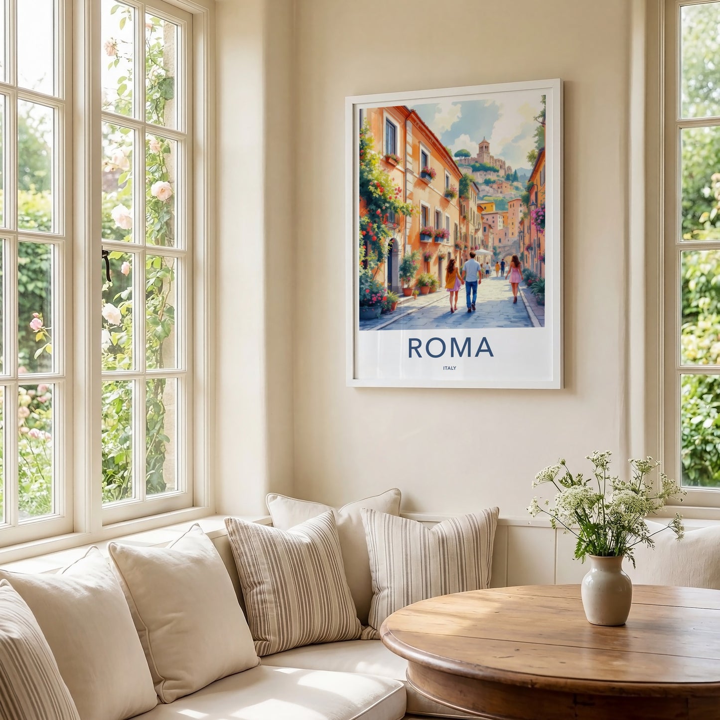 Roma Poster - Italy Travel Art - Romantic Couple Street Home Decor