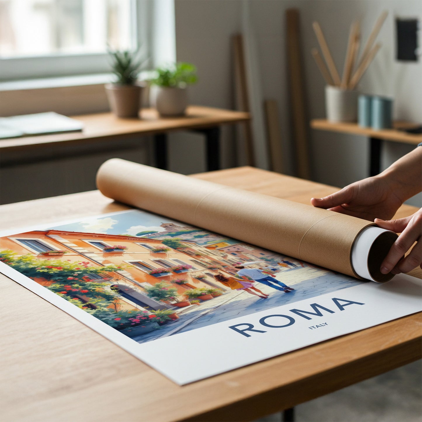 Roma Poster - Italy Travel Art - Romantic Couple Street Home Decor