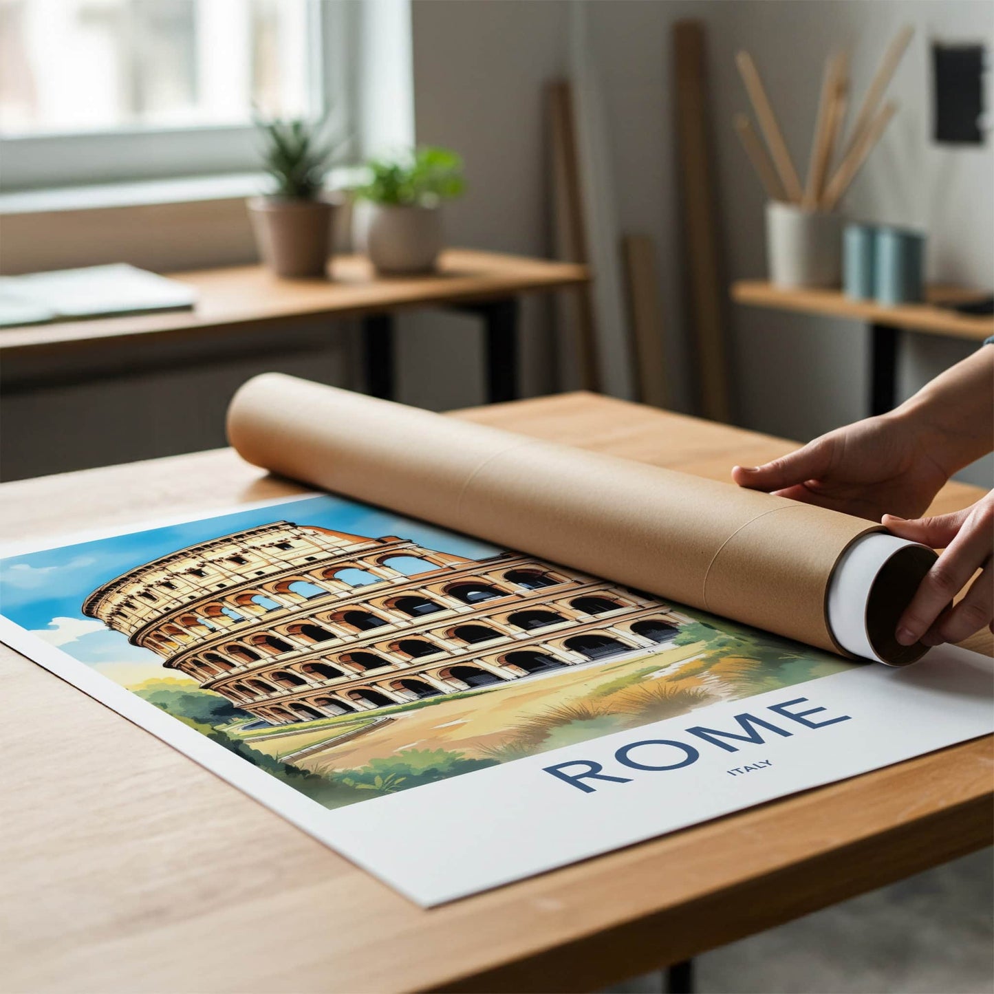 Rome Poster - Italy Travel Art - Colosseum Ancient Structure Home Decor