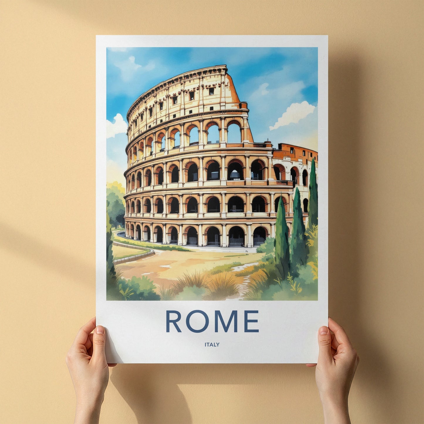 Rome Poster - Italy Travel Art - Colosseum Ancient Structure Home Decor