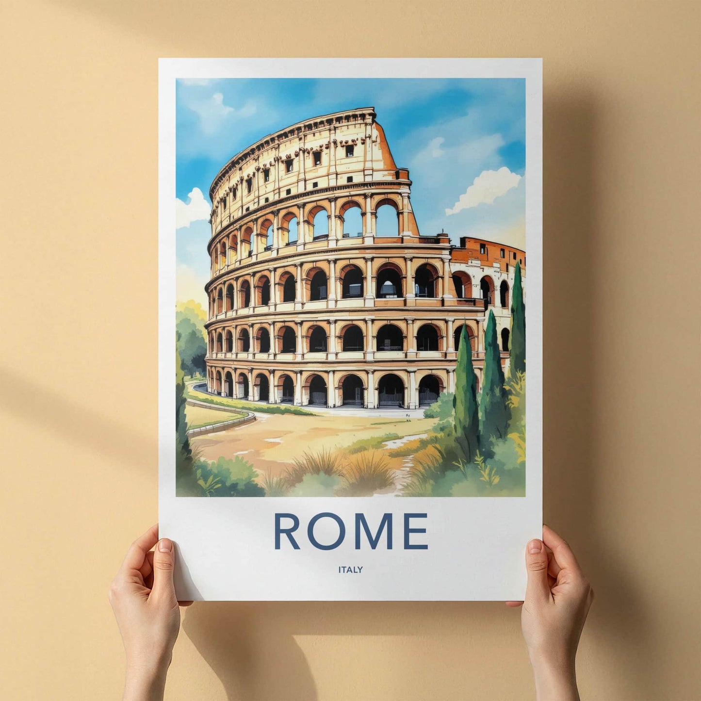 Rome Poster - Italy Travel Art - Colosseum Ancient Structure Home Decor