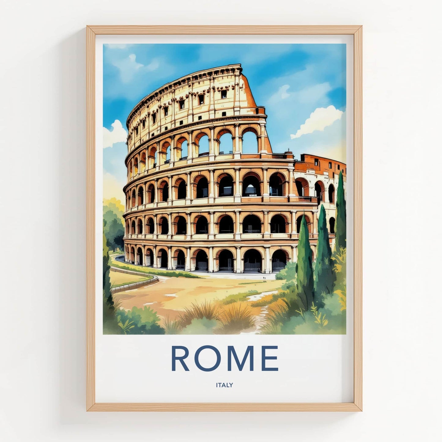 Rome Poster - Italy Travel Art - Colosseum Ancient Structure Home Decor