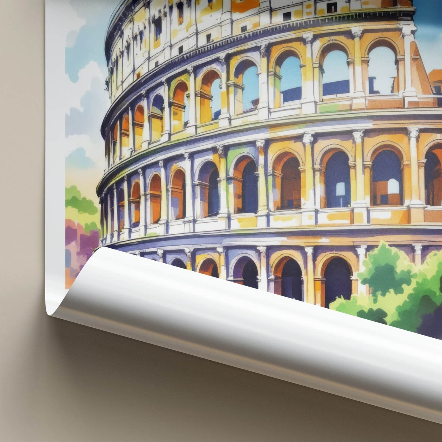 Rome Poster - Italy Travel Art - Colosseum Watercolor View Home Decor