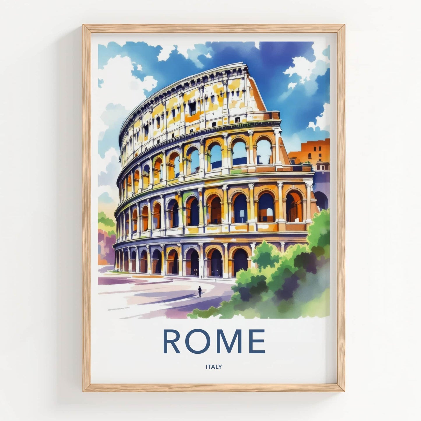Rome Poster - Italy Travel Art - Colosseum Watercolor View Home Decor