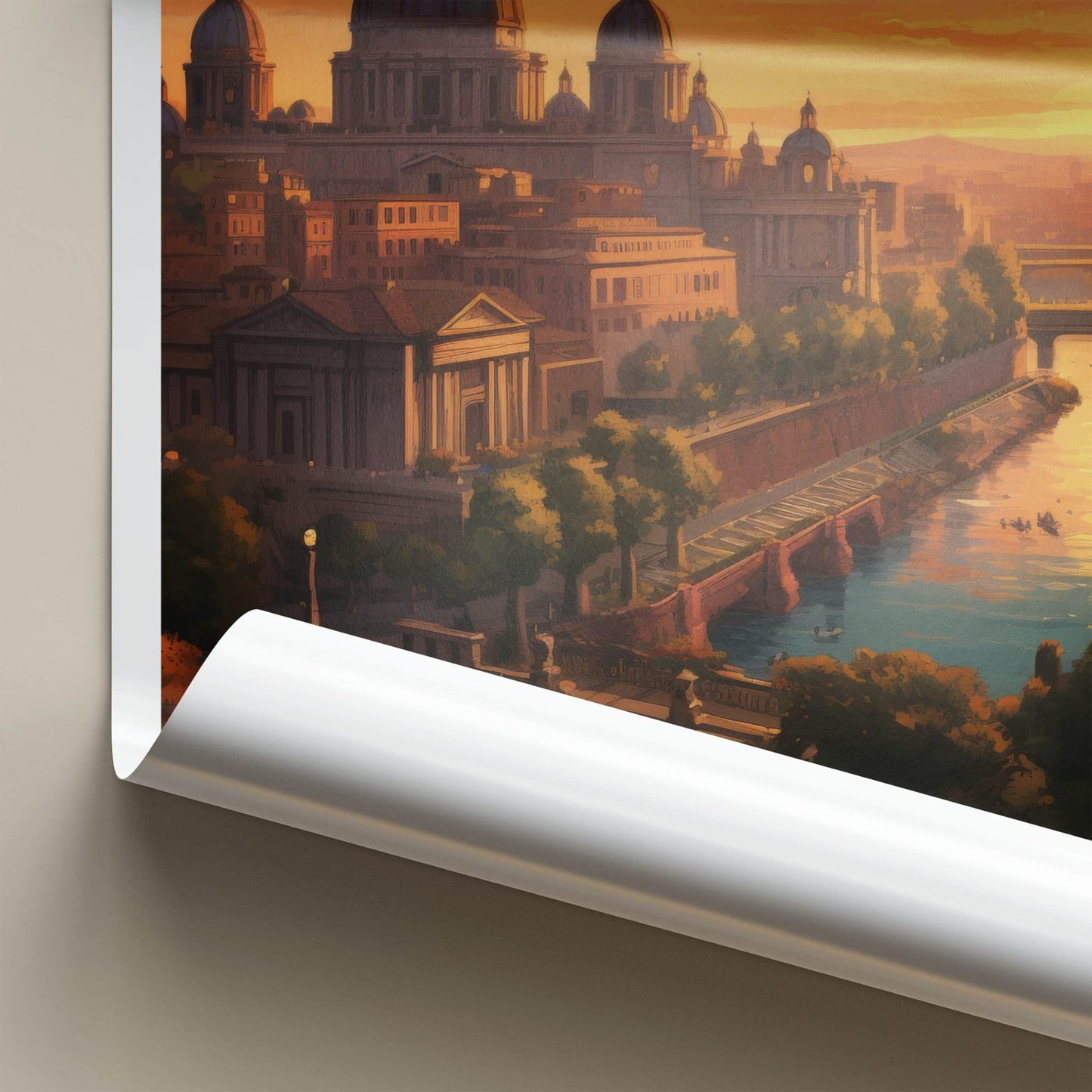 ROME Poster - Italy Travel Art - Sunset Cityscape River Home Decor