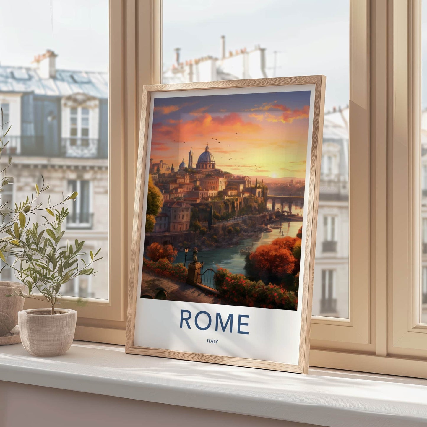 ROME Poster - Italy Travel Print - Cityscape River Sunset Lounge Decor