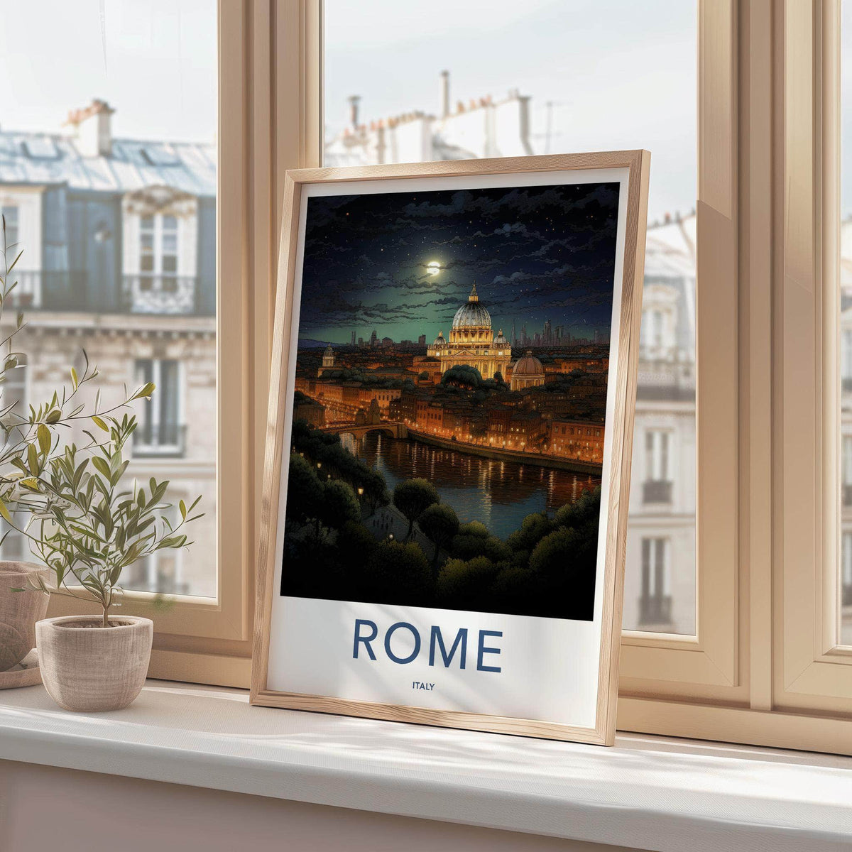 Rome Poster - Italy Wall Art Featuring St. Peter's Basilica Night
