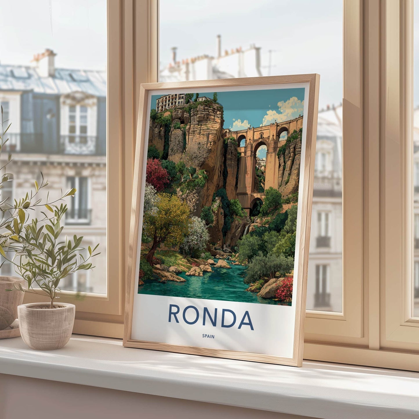 Ronda Poster - Spain Travel Art - Arches Bridge Houses Home Decor