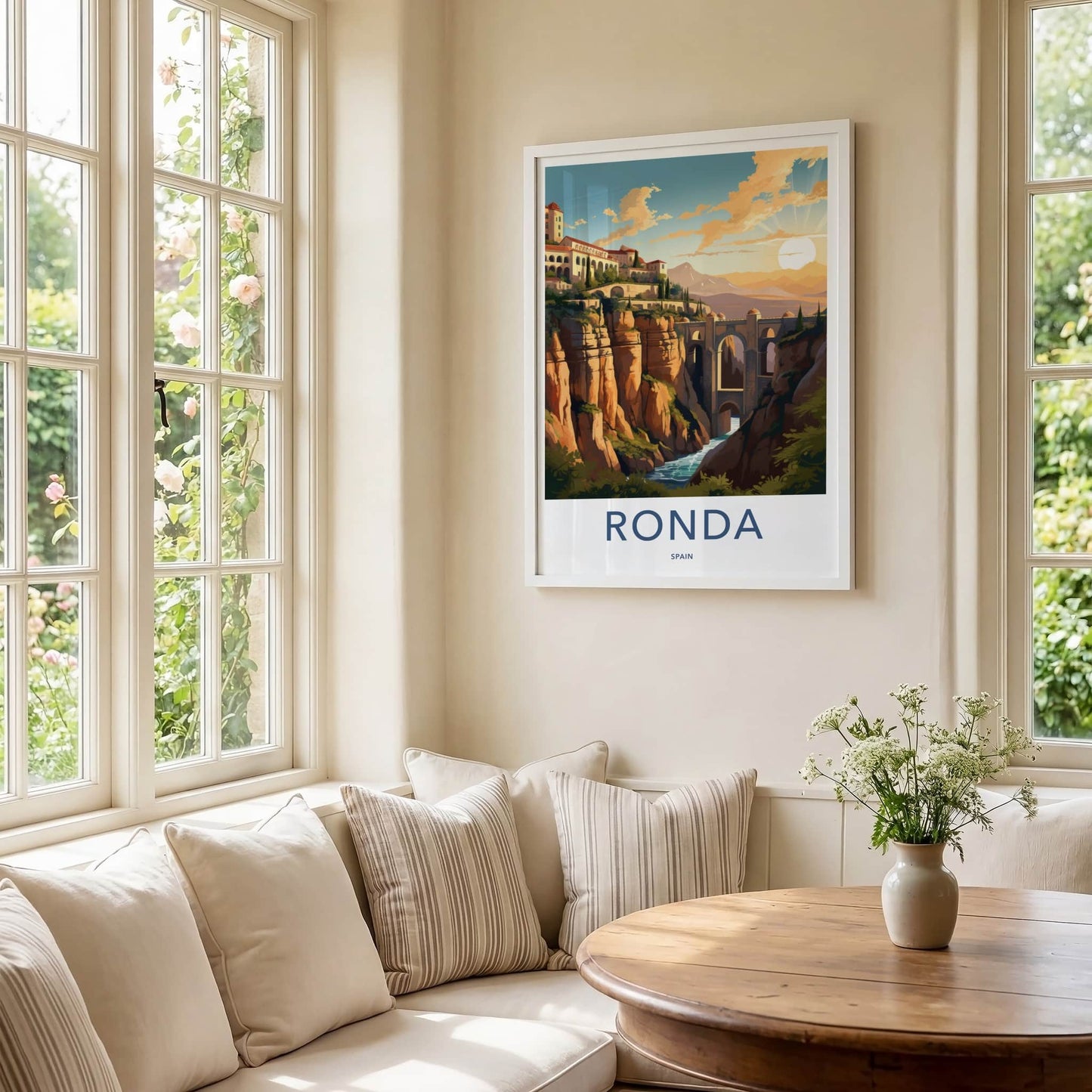 Ronda Poster - Spain Travel Art - Cliffside Bridge Sunset Home Decor