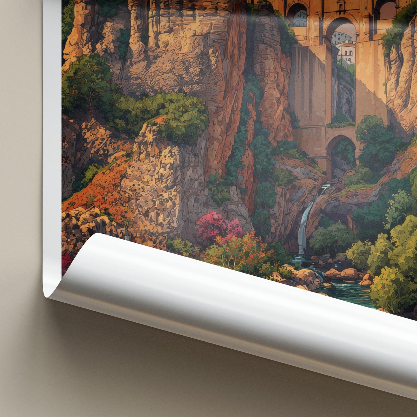Ronda Poster - Spain Travel Art - Deep Gorge Bridge Wall Decor