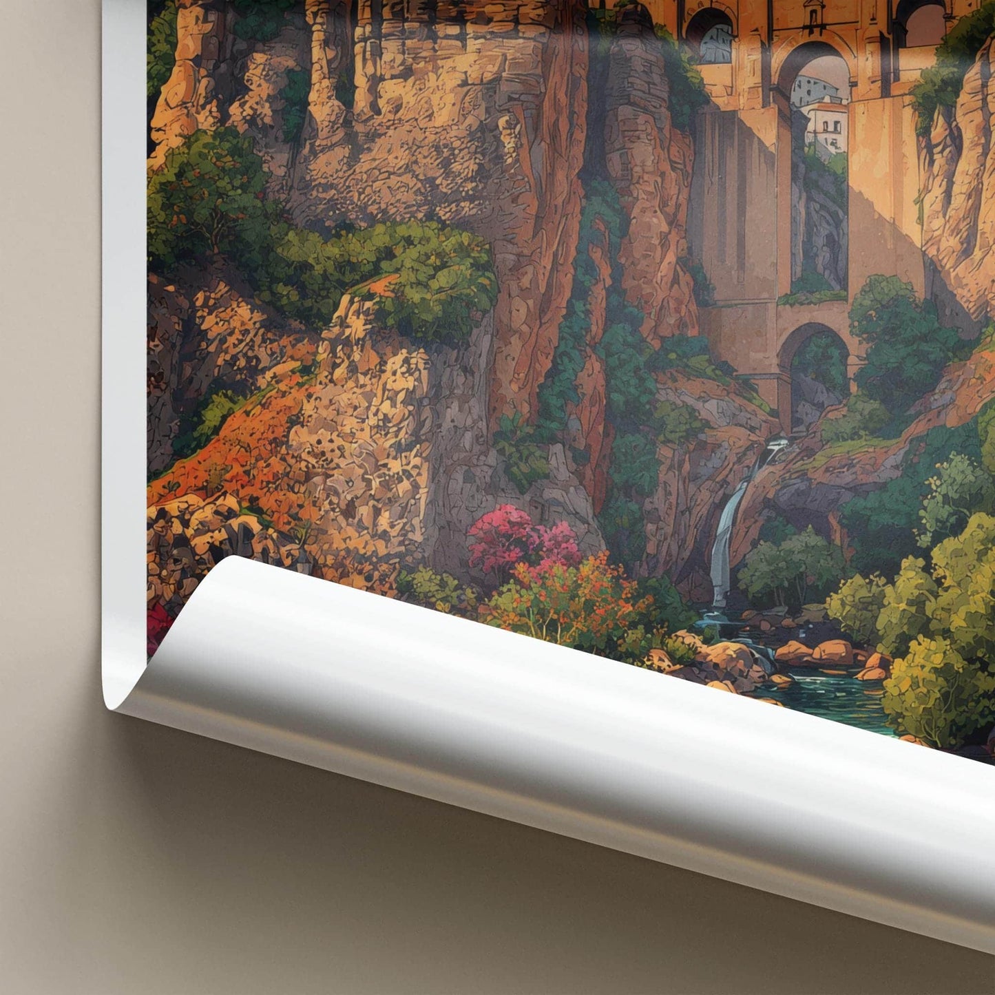 Ronda Poster - Spain Travel Art - Deep Gorge Bridge Wall Decor