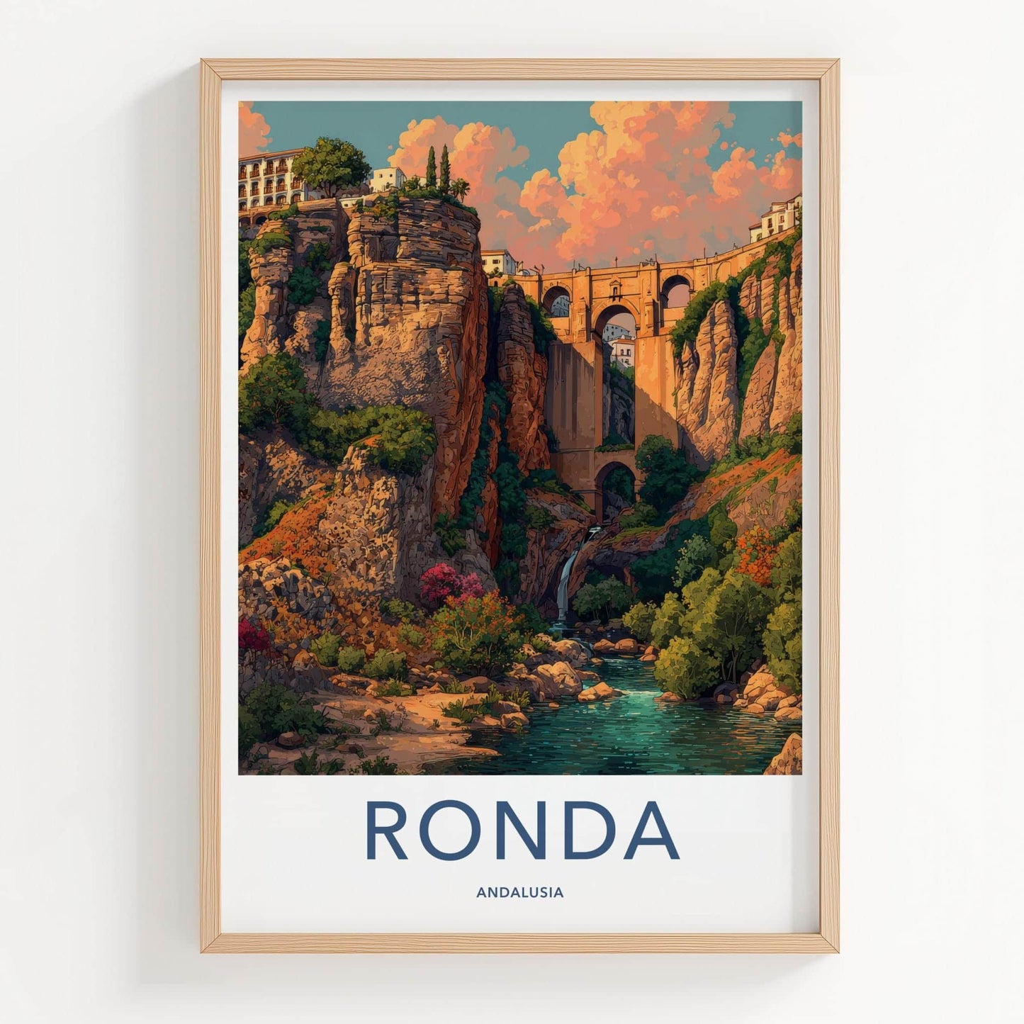 Ronda Poster - Spain Travel Art - Deep Gorge Bridge Wall Decor