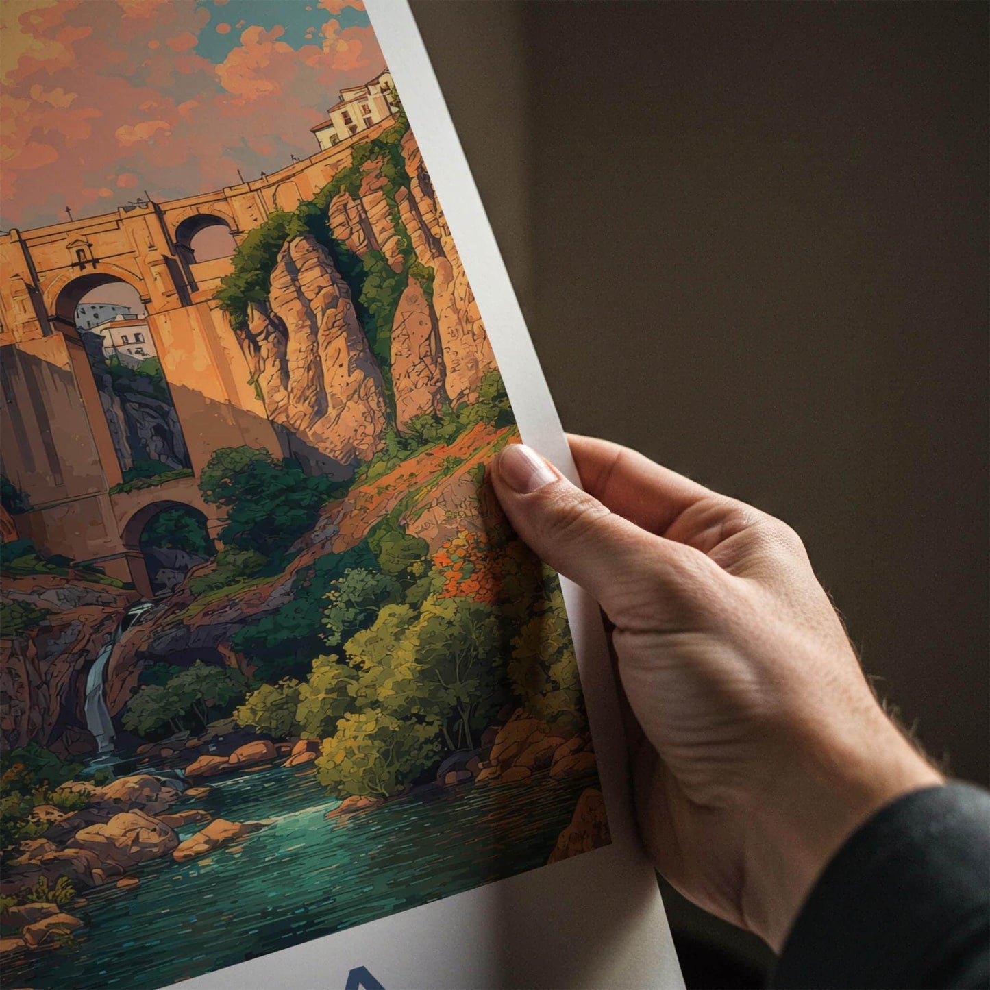 Ronda Poster - Spain Travel Art - Deep Gorge Bridge Wall Decor