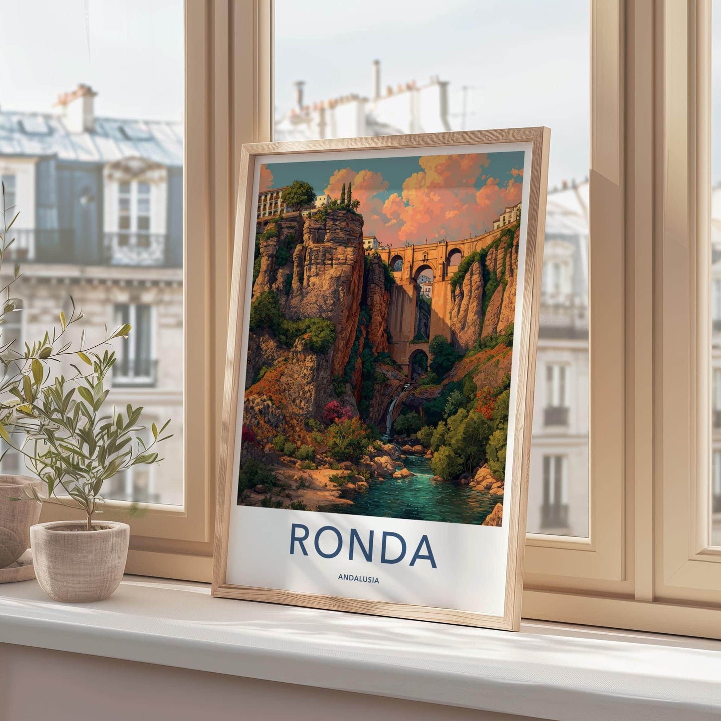 Ronda Poster - Spain Travel Art - Deep Gorge Bridge Wall Decor
