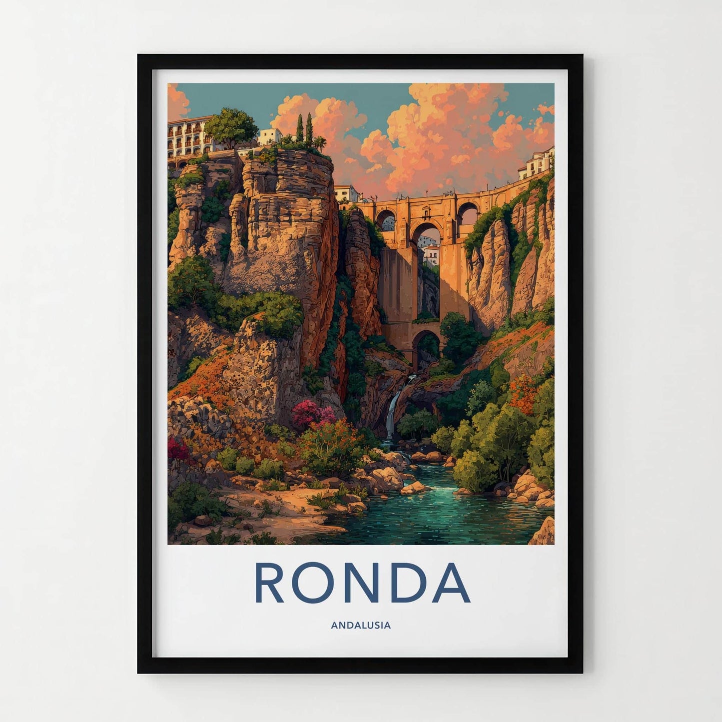 Ronda Poster - Spain Travel Art - Deep Gorge Bridge Wall Decor