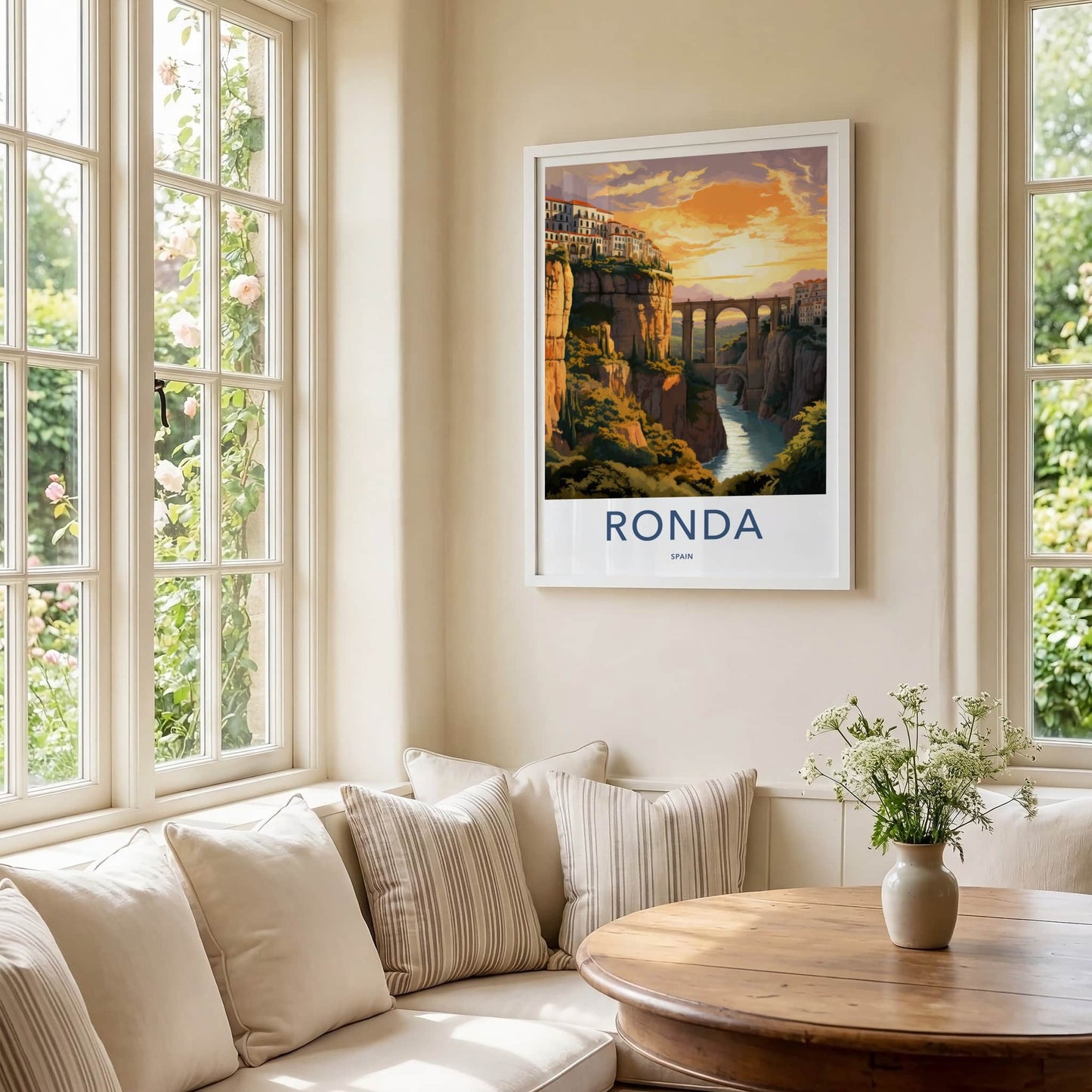 Ronda Poster - Spain Travel Art - Gorge Bridge Sunset Home Decor