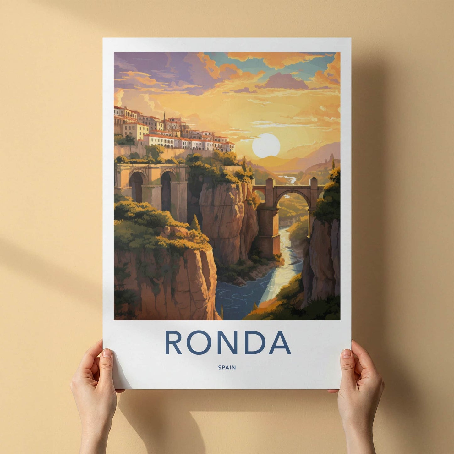 Ronda Poster - Spain Travel Print - Sunset Gorge Bridges Lounge Decor