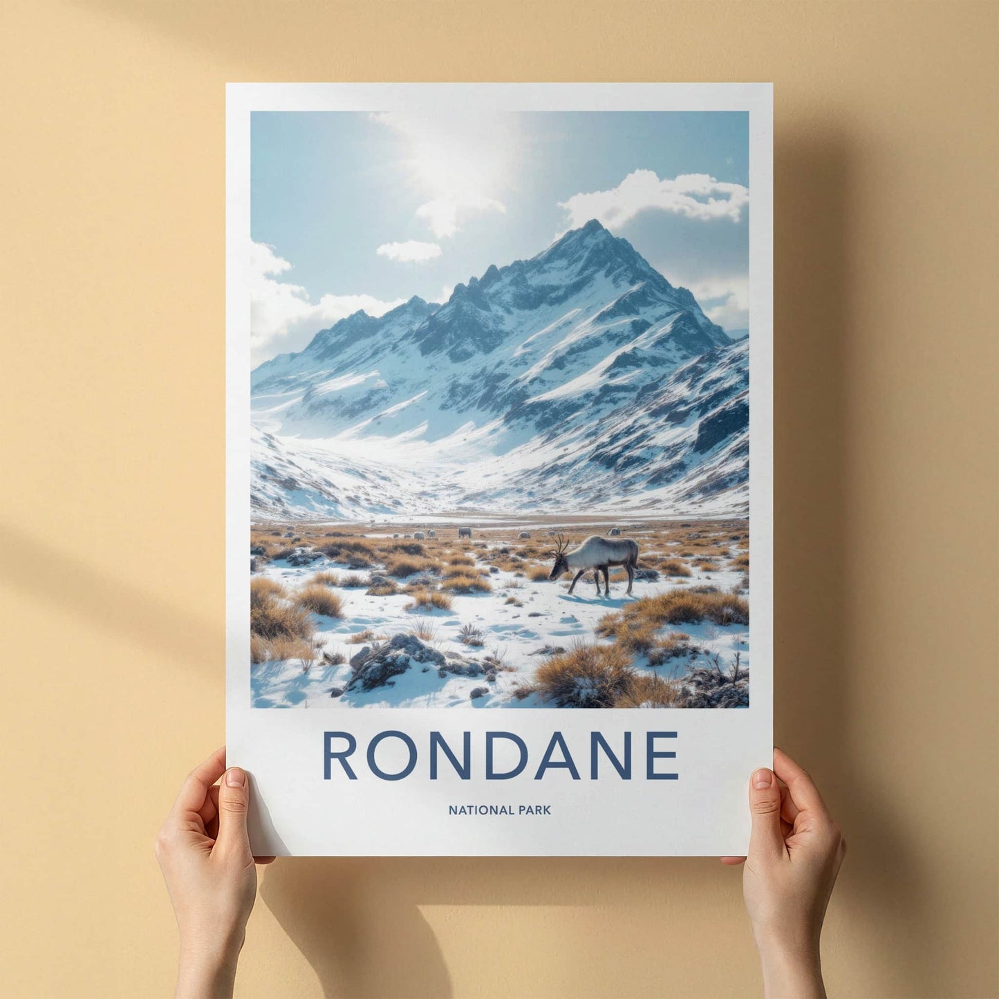 Rondane Poster - Norway Travel Art - Reindeer Snowy Landscape Home Decor