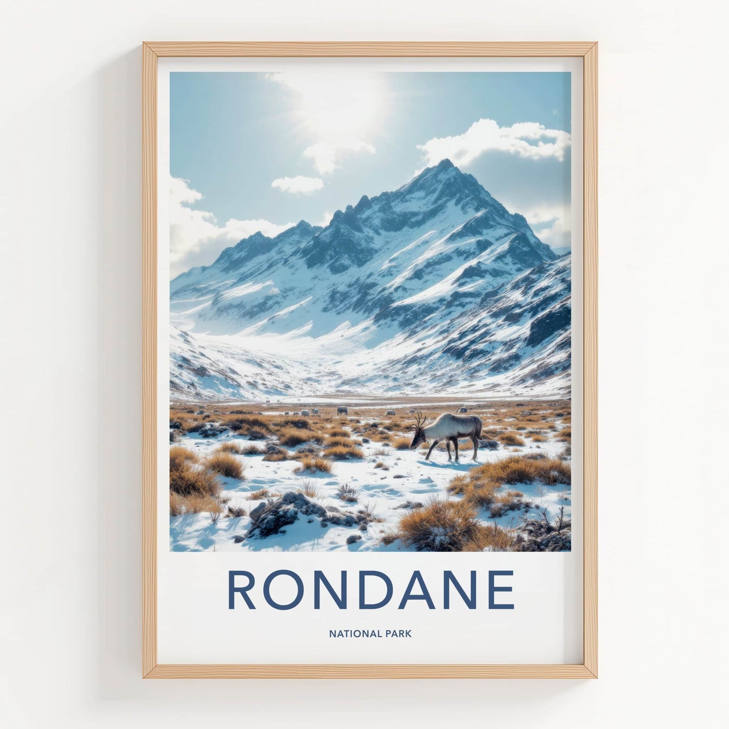 Rondane Poster - Norway Travel Art - Reindeer Snowy Landscape Home Decor