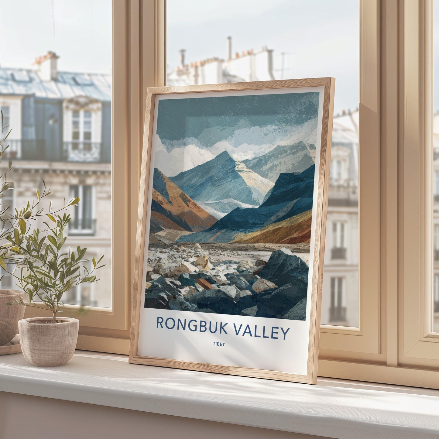 Rongbuk Valley Poster - Tibet Travel Art - Mountain Valley Rocks Home Decor
