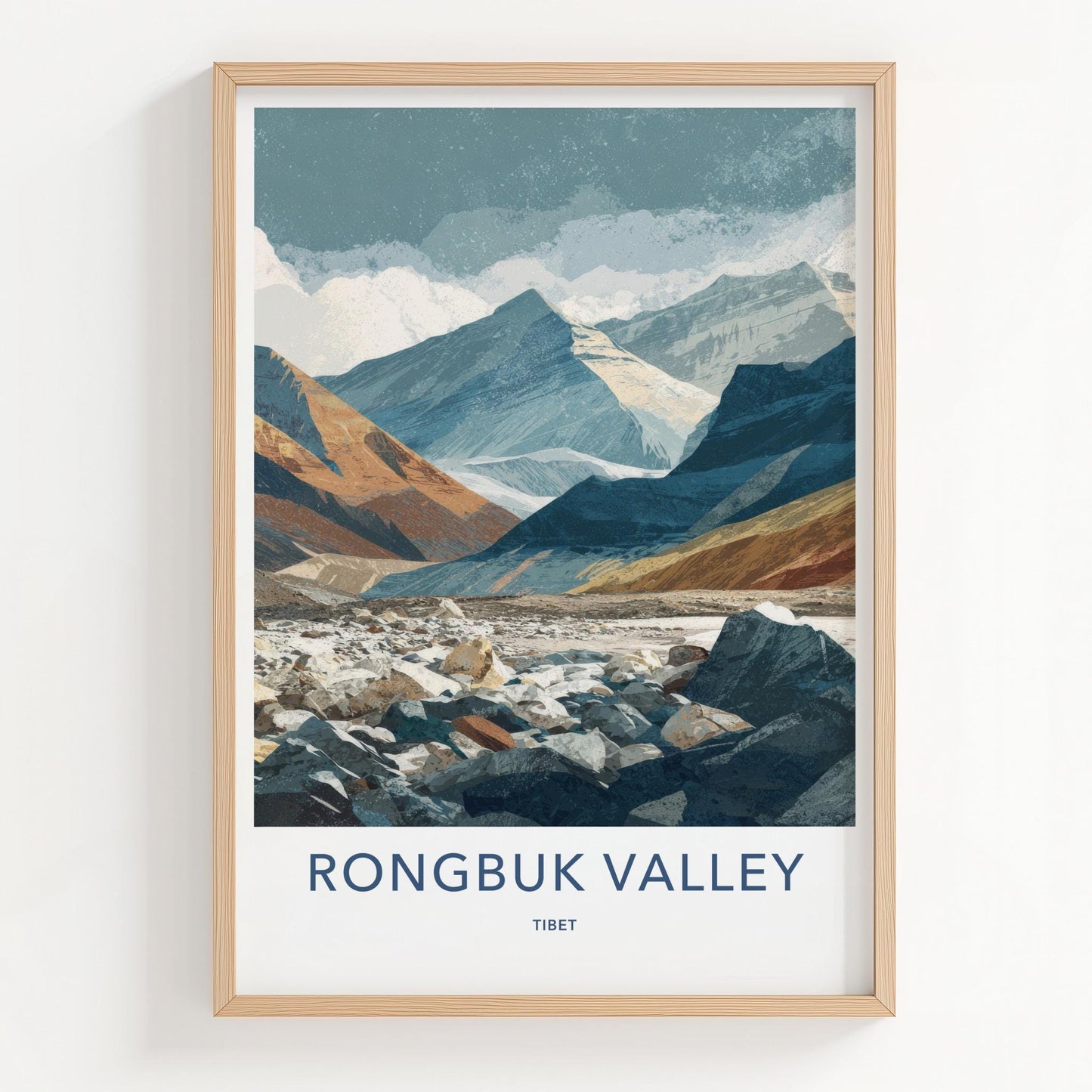 Rongbuk Valley Poster - Tibet Travel Art - Mountain Valley Rocks Home Decor