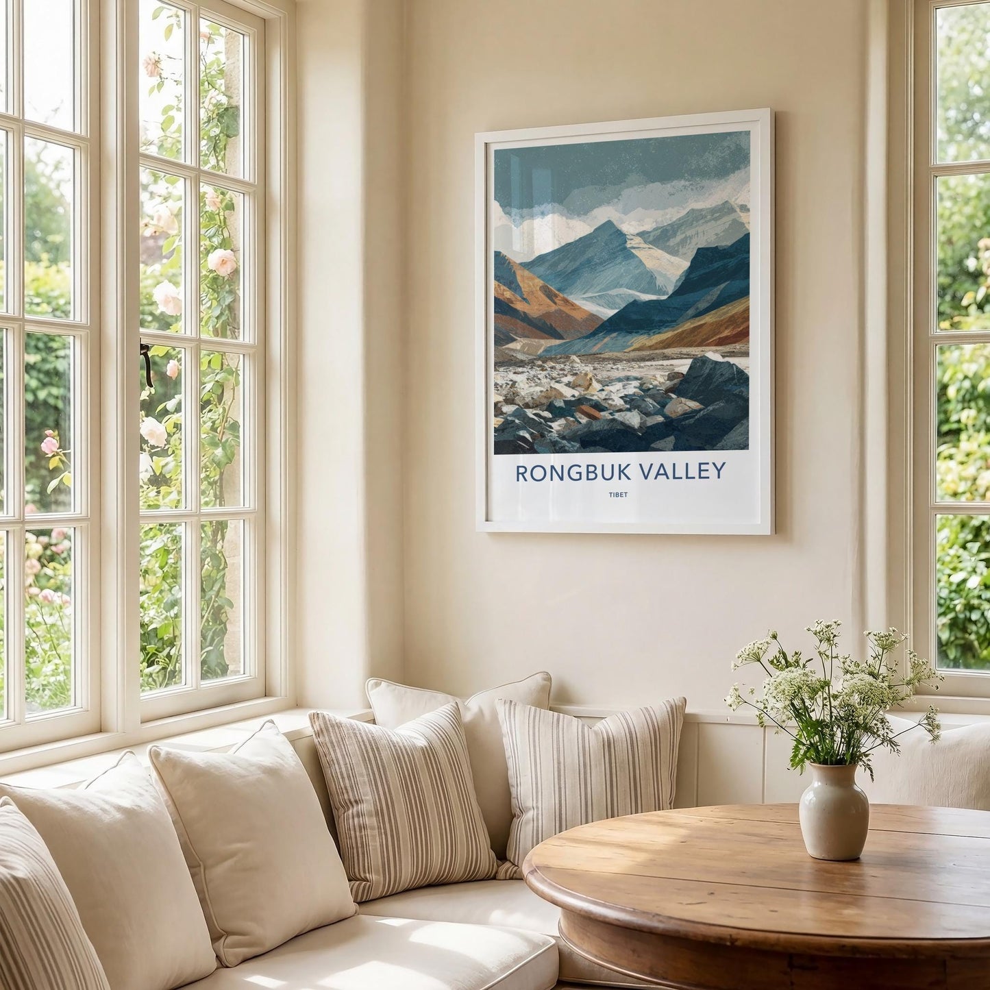 Rongbuk Valley Poster - Tibet Travel Art - Mountain Valley Rocks Home Decor