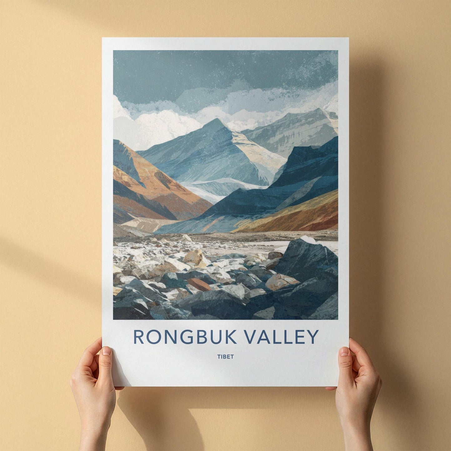 Rongbuk Valley Poster - Tibet Travel Art - Mountain Valley Rocks Home Decor