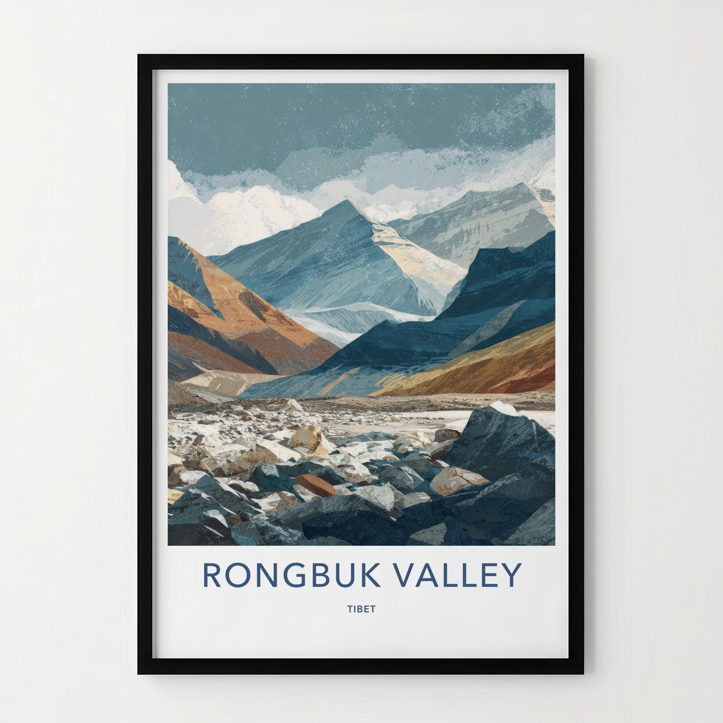 Rongbuk Valley Poster - Tibet Travel Art - Mountain Valley Rocks Home Decor