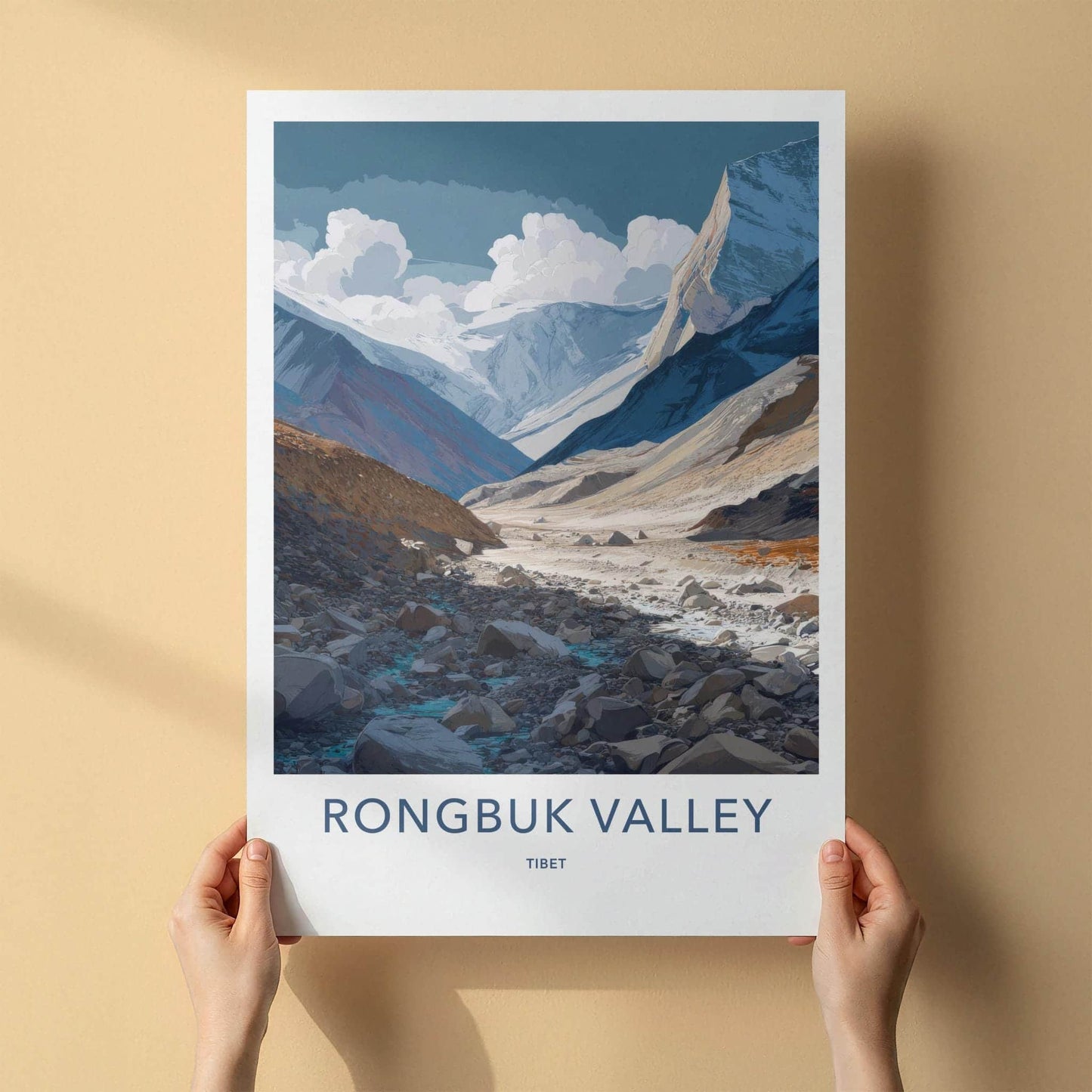Rongbuk Valley Poster - Tibet Travel Art - Rocky Mountain Stream Wall Decor