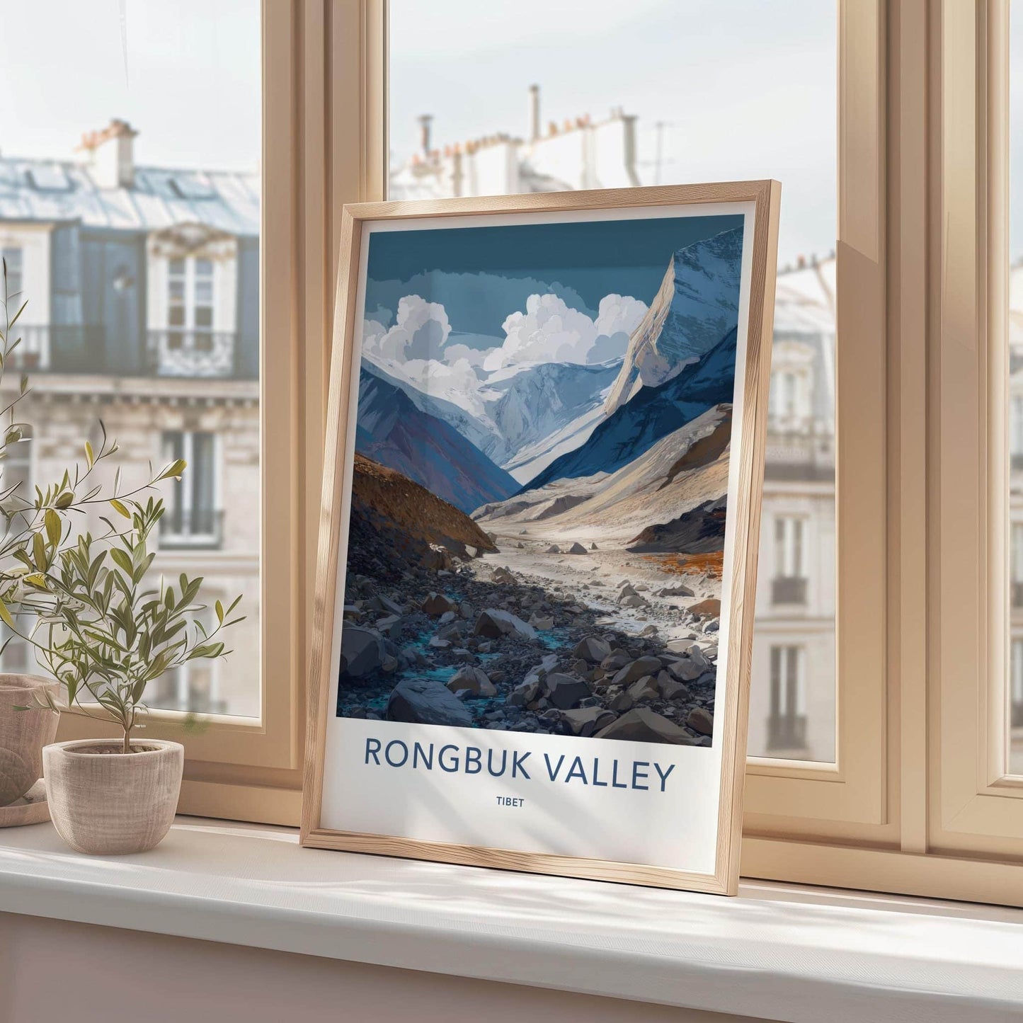 Rongbuk Valley Poster - Tibet Travel Art - Rocky Mountain Stream Wall Decor