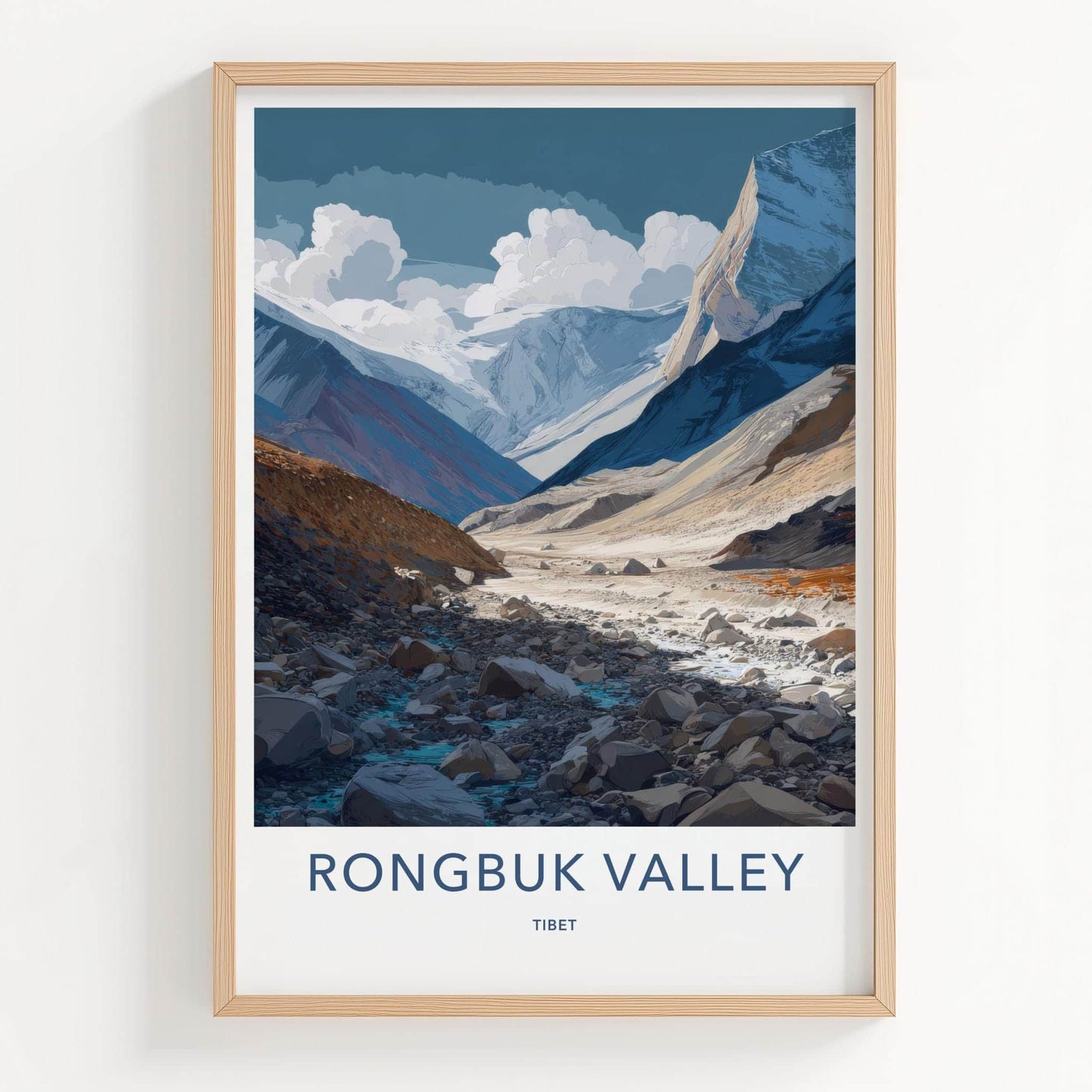 Rongbuk Valley Poster - Tibet Travel Art - Rocky Mountain Stream Wall Decor